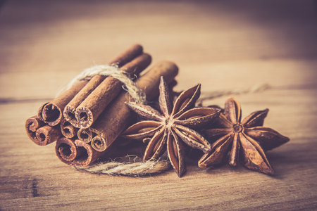 cinnamon badian spice on the tableの写真素材