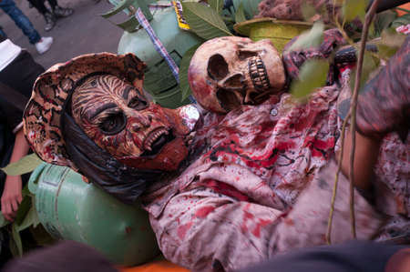 Dcheira Inezgane / Morocco - September 1, 2019: disguised people not identified at the BILMAWN Carnival. BILMAWN Carnival is a popular annual festival, known worldwide for its elaborate masks.のeditorial素材