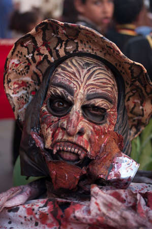 Dcheira Inezgane / Morocco - September 1, 2019: disguised people not identified at the BILMAWN Carnival. BILMAWN Carnival is a popular annual festival, known worldwide for its elaborate masks.のeditorial素材