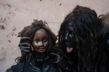 Dcheira Inezgane / Morocco - September 1, 2019: disguised people not identified at the BILMAWN Carnival. BILMAWN Carnival is a popular annual festival, known worldwide for its elaborate masks.のeditorial素材