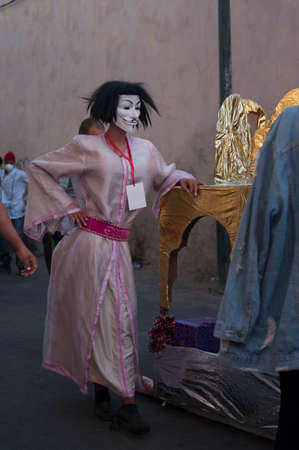 Dcheira Inezgane / Morocco - September 1, 2019: disguised people not identified at the BILMAWN Carnival. BILMAWN Carnival is a popular annual festival, known worldwide for its elaborate masks.のeditorial素材