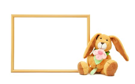 Blank frame for the congratulatory text and hare with a flowerの写真素材