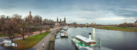 Panoramic view of Dresden ancient buildings along Elba riverの写真素材