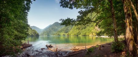 Panoramic landscape with mountain lake Ritsa, Abkhazia