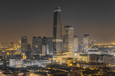 Urban nightscape of Tianjin, Chinaのeditorial素材