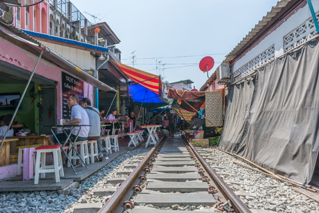 Maeklong Railway Market in Bangkok,Thailandのeditorial素材