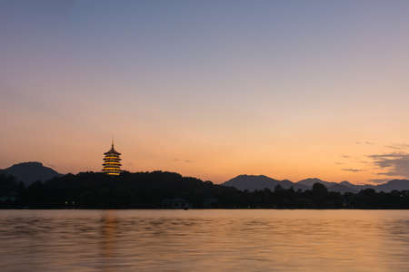 Sunset of Leifeng, West Lake, Hangzhou, Chinaの写真素材