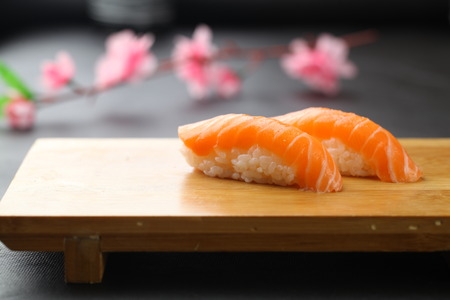 salmon sushiの写真素材