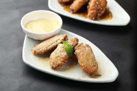 asian japanese cuisine delicious chicken wingの写真素材