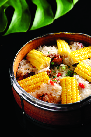 glutinous rice steamed with corn and pork ribsの写真素材