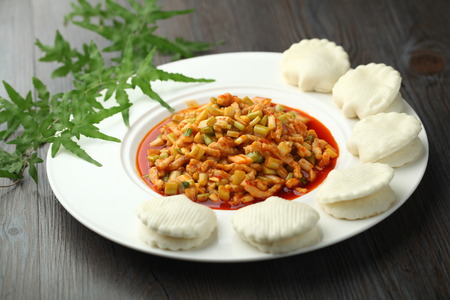 Chinese cuisine served on a plateの写真素材