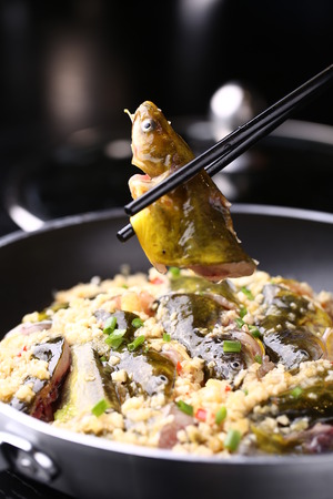 Tasty catfish in hot potの写真素材