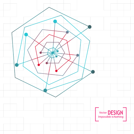 Node molecule structure with dynamic particles. Internet and communication. Burst of atoms. Explosion and destruction. Firework. Backgroundのイラスト素材