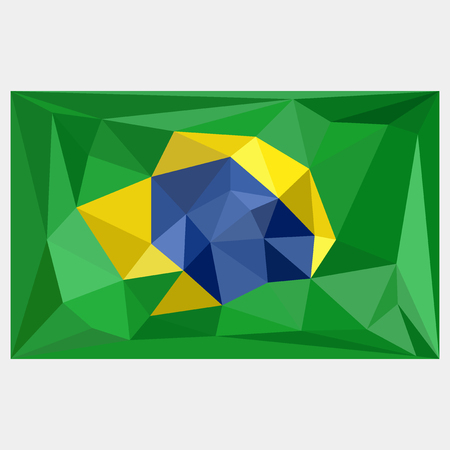 Abstract Brazil Map made of triangles.Vector flat style Federative Republic of Brazil state flag. Symbol with rhombus, Earth planet and stars. Independence day, holiday, web site button templateのイラスト素材