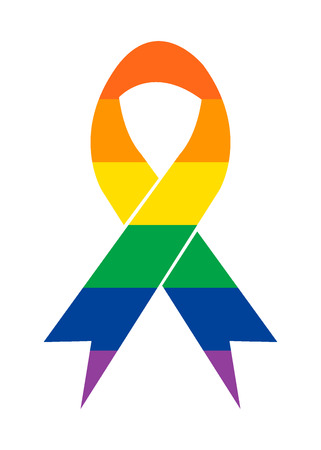 Colorful ribbon. Vector rainbow flag in shape of mourning ribbon flat design. LGBT community movement pride flag. Cute rainbow sign. Abstract design Vectorのイラスト素材