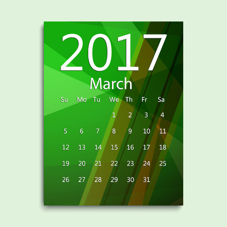 March month. Calendar for 2017 abstract colorful background. Week starts from March, English planning calendar. Planning calendar for January 2017. Vector illustration in flat style.のイラスト素材