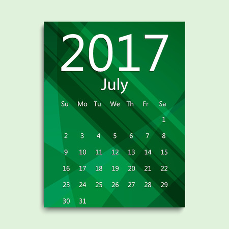 July month. Calendar for 2017 abstract colorful background. Week starts from Sunday. English planning calendar. Planning calendar for July 2017. Vector illustration in flat style.のイラスト素材