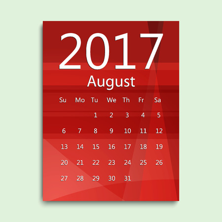 August month. Calendar for 2017 abstract colorful background. Week starts from Sunday. English planning calendar. Planning calendar for August 2017. Vector illustration in flat style.のイラスト素材