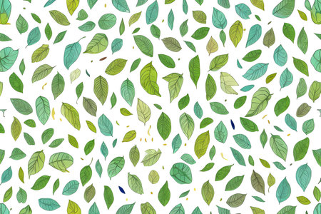 Green leaves seamless pattern on white background. Vector illustration for your designの写真素材