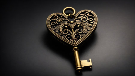 The image of a gold key is often associated with wealth, power, and access. The floral design on the key could be seen as a symbol of beauty, nature, or fertility.の素材