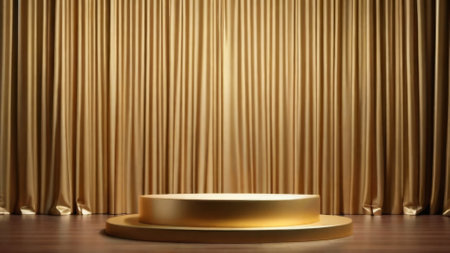 Golden podium with drapery and curtains. 3D rendering.の素材
