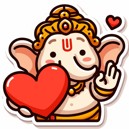 Cute sticker of Lord Ganesha, symbolizing blessings for love, wisdom, travel, career, success, health, and wealth.のイラスト素材