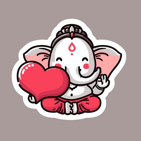 Cute sticker of Lord Ganesha, symbolizing blessings for love, wisdom, travel, career, success, health, and wealth.のイラスト素材