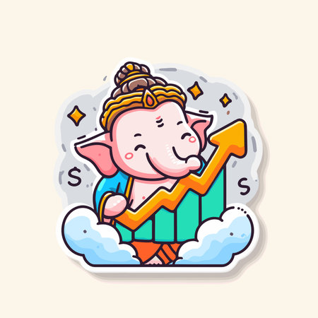 Cute sticker of Lord Ganesha, symbolizing blessings for love, wisdom, travel, career, success, health, and wealth.のイラスト素材