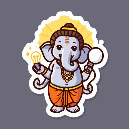 Cute sticker of Lord Ganesha, symbolizing blessings for love, wisdom, travel, career, success, health, and wealth.のイラスト素材