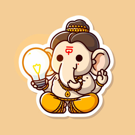 Cute sticker of Lord Ganesha, symbolizing blessings for love, wisdom, travel, career, success, health, and wealth.のイラスト素材