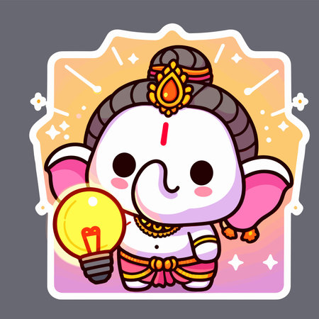 Cute sticker of Lord Ganesha, symbolizing blessings for love, wisdom, travel, career, success, health, and wealth.のイラスト素材