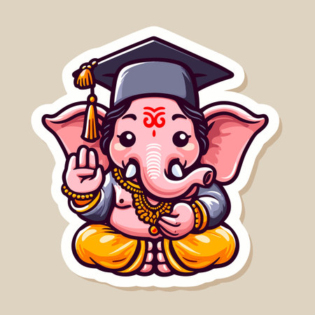 Cute sticker of Lord Ganesha, symbolizing blessings for love, wisdom, travel, career, success, health, and wealth.のイラスト素材