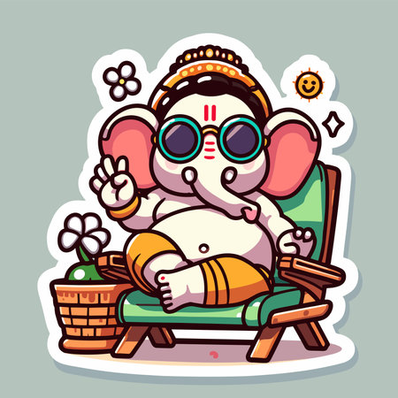 Cute sticker of Lord Ganesha, symbolizing blessings for love, wisdom, travel, career, success, health, and wealth.のイラスト素材