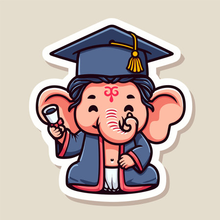 Cute sticker of Lord Ganesha, symbolizing blessings for love, wisdom, travel, career, success, health, and wealth.のイラスト素材