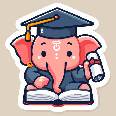 Cute sticker of Lord Ganesha, symbolizing blessings for love, wisdom, travel, career, success, health, and wealth.のイラスト素材