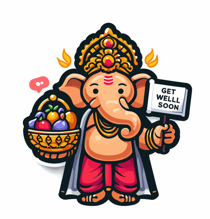 Cute sticker of Lord Ganesha, symbolizing blessings for love, wisdom, travel, career, success, health, and wealth.のイラスト素材