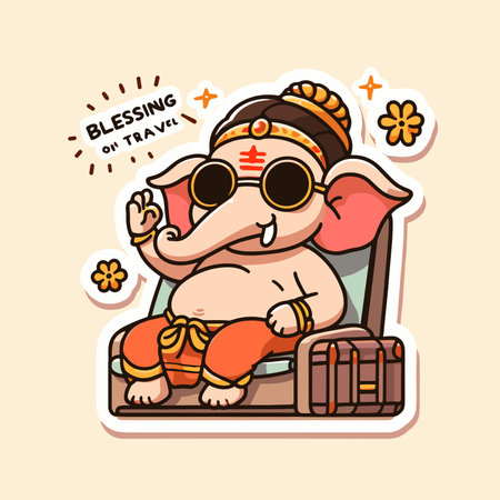 Cute sticker of Lord Ganesha, symbolizing blessings for love, wisdom, travel, career, success, health, and wealth.のイラスト素材