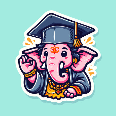 Cute sticker of Lord Ganesha, symbolizing blessings for love, wisdom, travel, career, success, health, and wealth.のイラスト素材