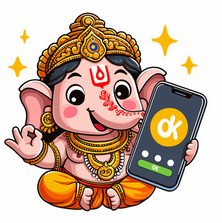 Cute sticker of Lord Ganesha, symbolizing blessings for love, wisdom, travel, career, success, health, and wealth.のイラスト素材