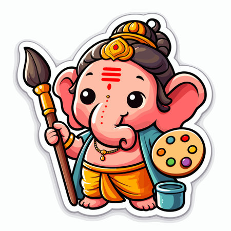 Cute sticker of Lord Ganesha, symbolizing blessings for love, wisdom, travel, career, success, health, and wealth.のイラスト素材