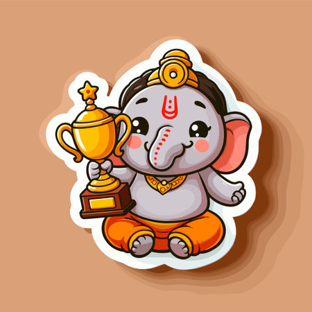 Cute sticker of Lord Ganesha, symbolizing blessings for love, wisdom, travel, career, success, health, and wealth.のイラスト素材