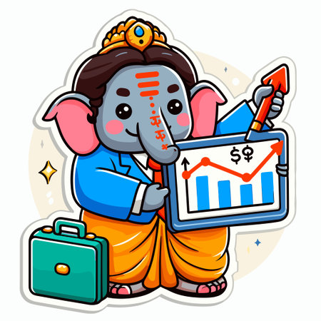 Cute sticker of Lord Ganesha, symbolizing blessings for love, wisdom, travel, career, success, health, and wealth.のイラスト素材