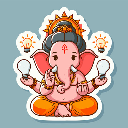Cute sticker of Lord Ganesha, symbolizing blessings for love, wisdom, travel, career, success, health, and wealth.のイラスト素材