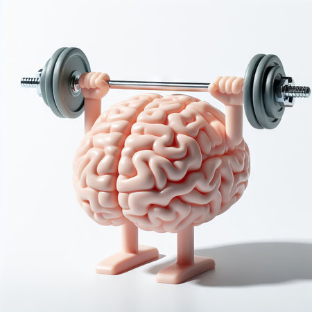 Brain fitness: Surreal images of anthropomorphic brains engaging in various exercises and sports activities, symbolizing mental health and cognitive training.の素材