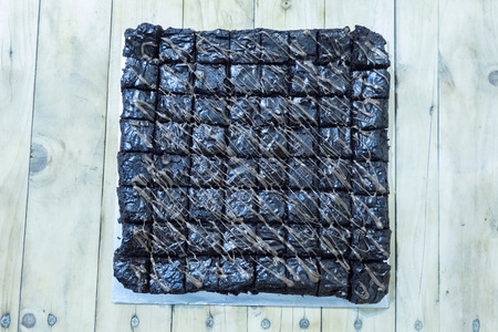 Brownies cake home made on the wooden table,visible noiseの写真素材