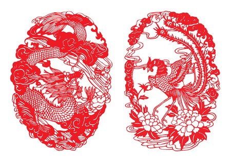 Dragon & Phoenix Paper-cutのイラスト素材