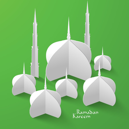 Vector 3D Mosque Paper Sculpture  Translation  Ramadan Kareem - May Generosity Bless You During The Holy Month のイラスト素材
