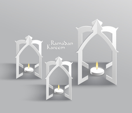 Vector 3D Muslim Paper Sculpture Oil Lamp Translation  Ramadan Kareem - May Generosity Bless You During The Holy Month のイラスト素材