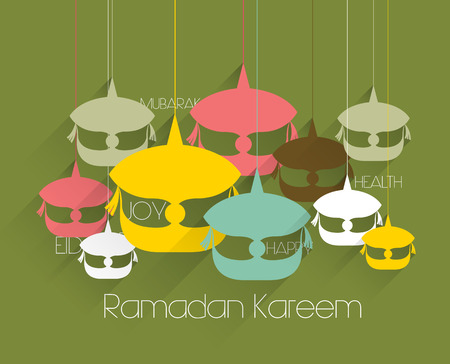 Vector Flat Malay Wau  Moon Kite  Graphics  Translation  Ramadan Kareem - May Generosity Bless You During The Holy Month のイラスト素材