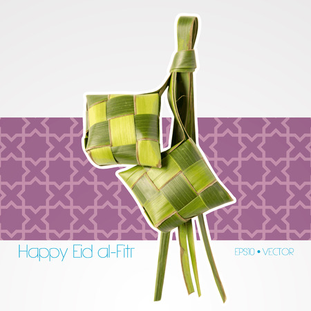 Vector Muslim Ketupat  Rice Dumpling   Translation  Happy Eid al-Fitr   Feast of Breaking the Fast のイラスト素材